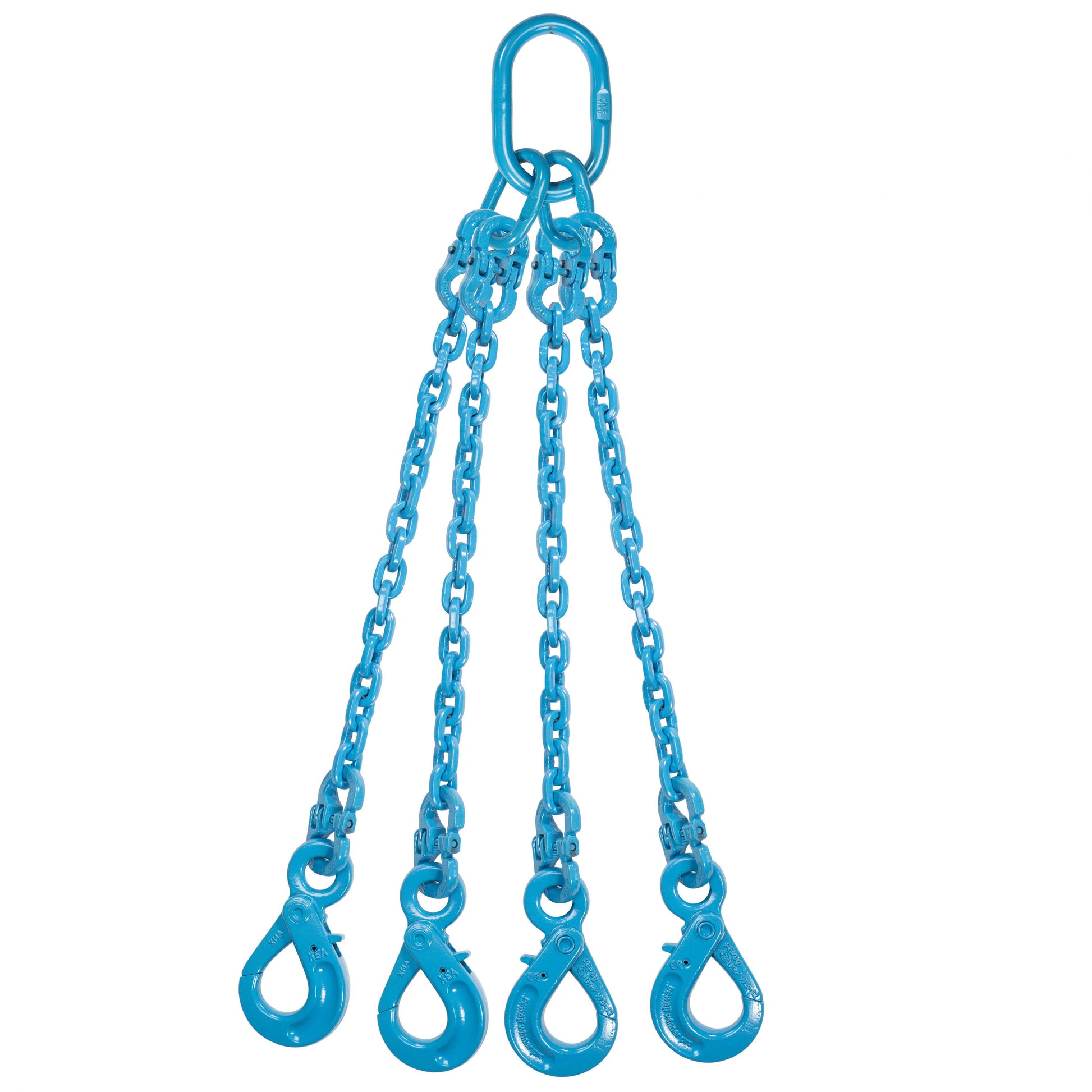 38 inch x 18 foot Pewag 4 Leg Chain Sling w SelfLocking Hooks Grade 120