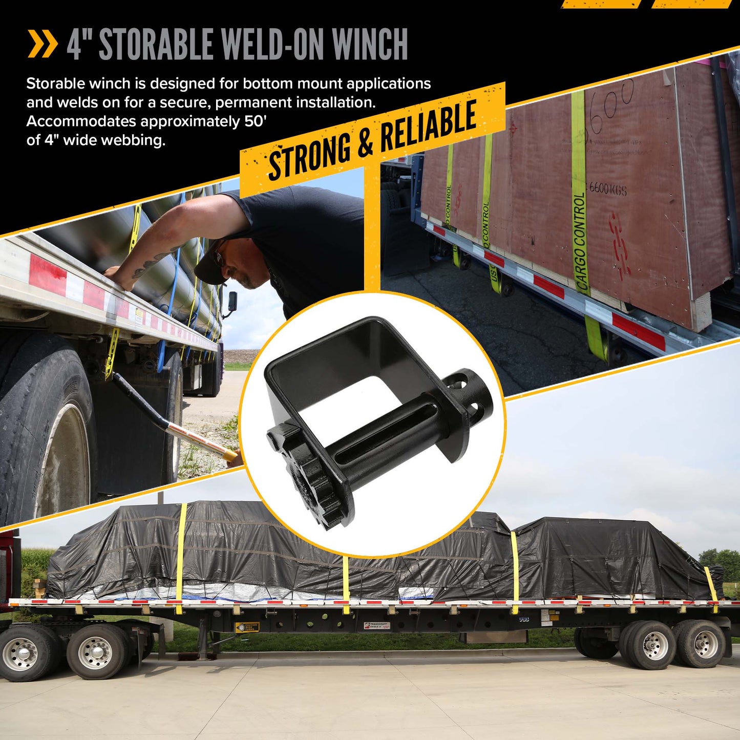 4" Storable Weld-On Truck Tie Down Winch (Bottom Mount)
