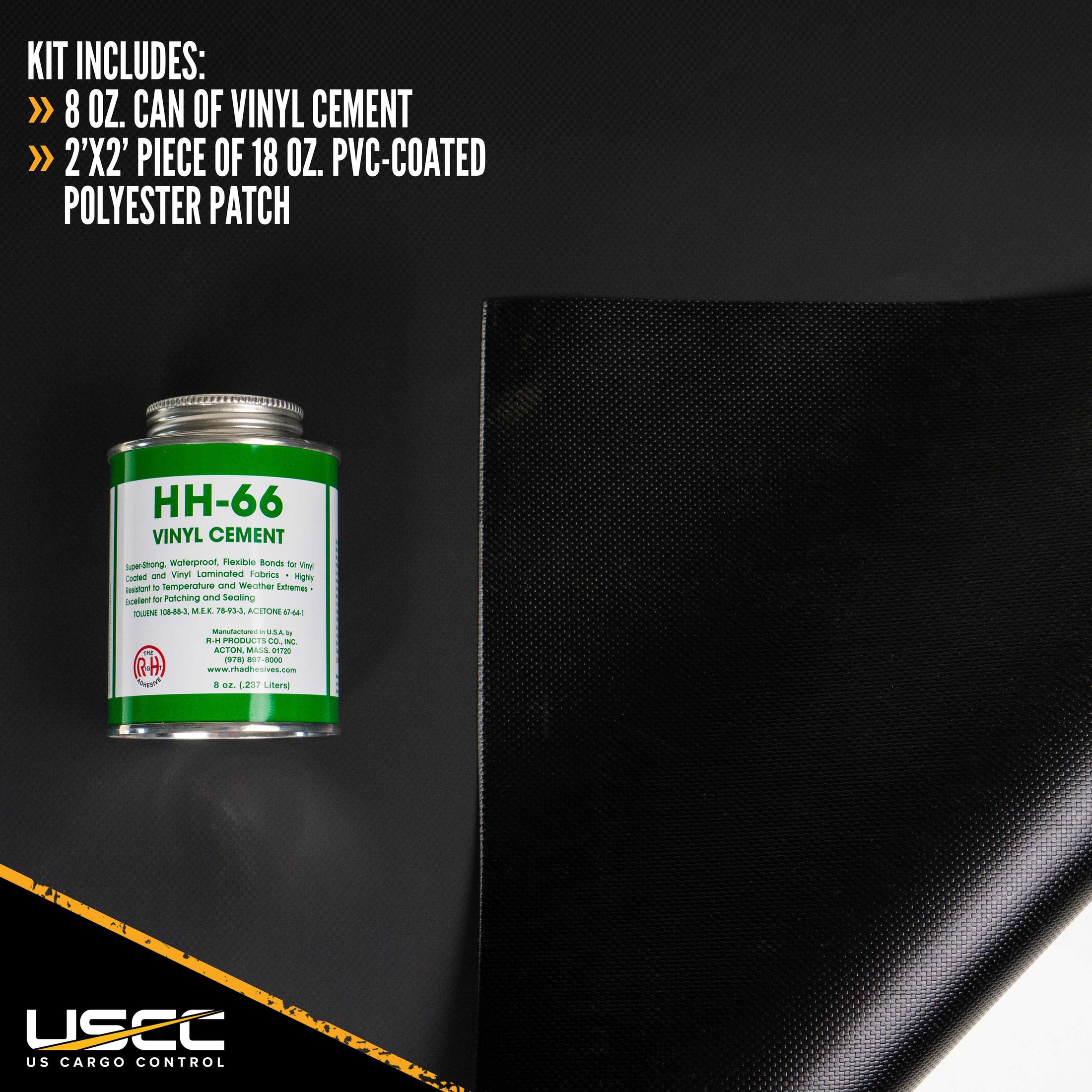 Tarp Repair Kit Black 2'x2' Heavy Duty Steel Tarp and Vinyl Cement