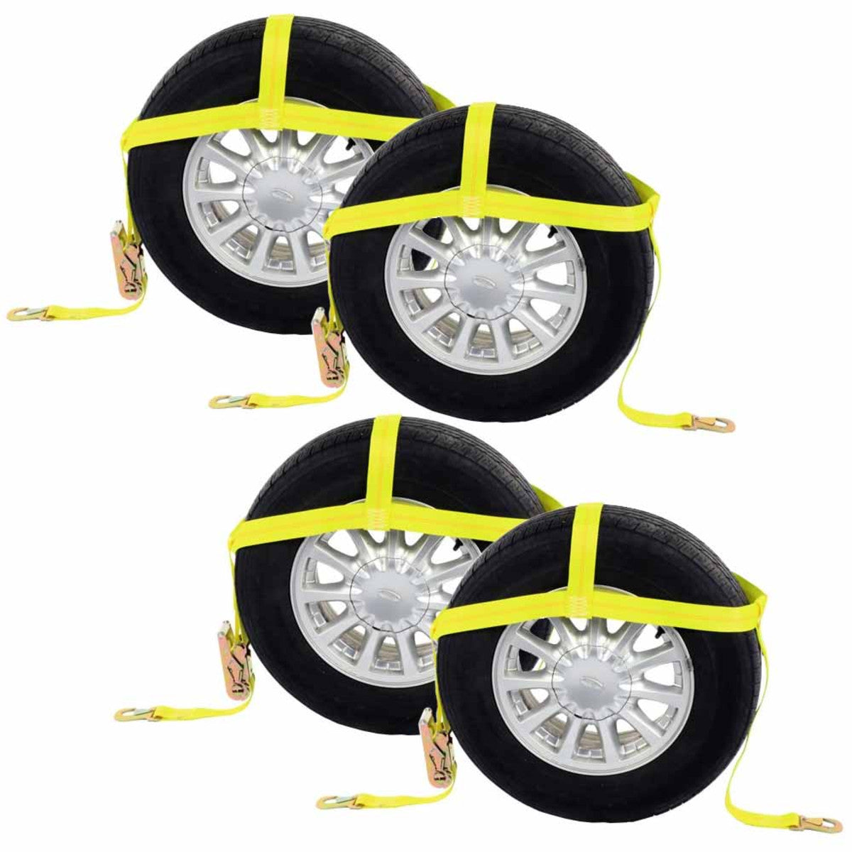 Wheel Net 2 inch Tire Holder w Ratchet Strap & Flat Snap Hooks 4 Pack image 1 of 8