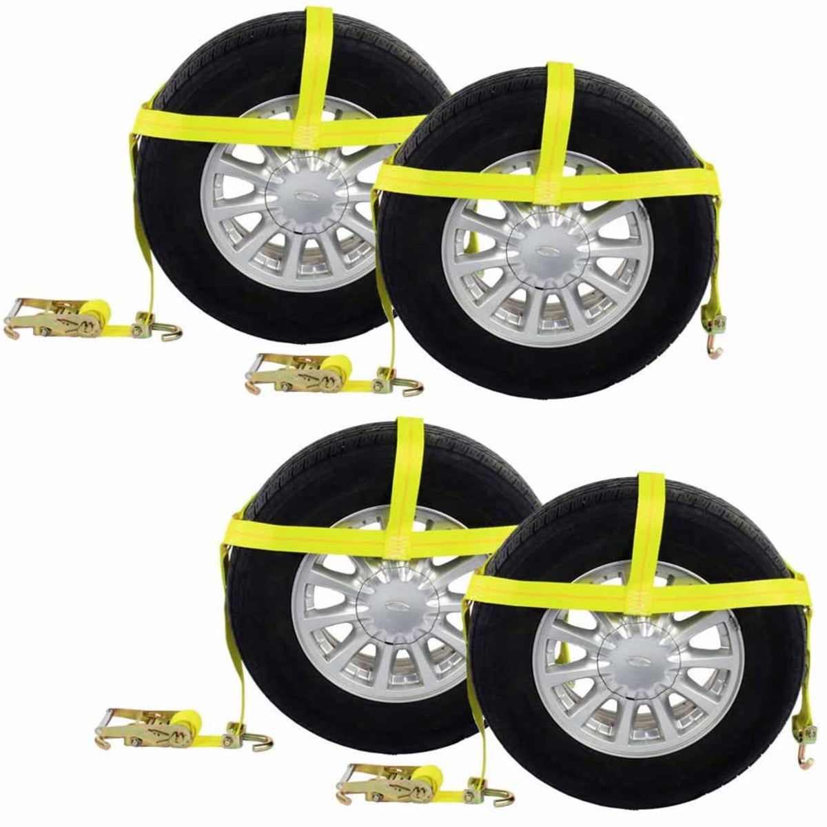 Car Carrier Tire Holder Basket Straps w Swivel Hooks & Ratchet 4 Pack image 1 of 10