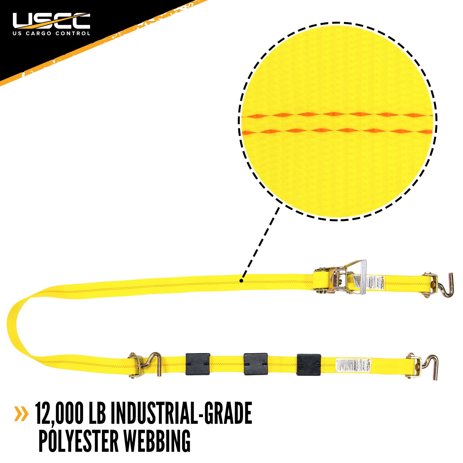 Wheel Strap with 3 Swivel J Hooks w 90 degree hook angle Ratchet and 3 Adjustable Rubber Cleats image 2 of 10
