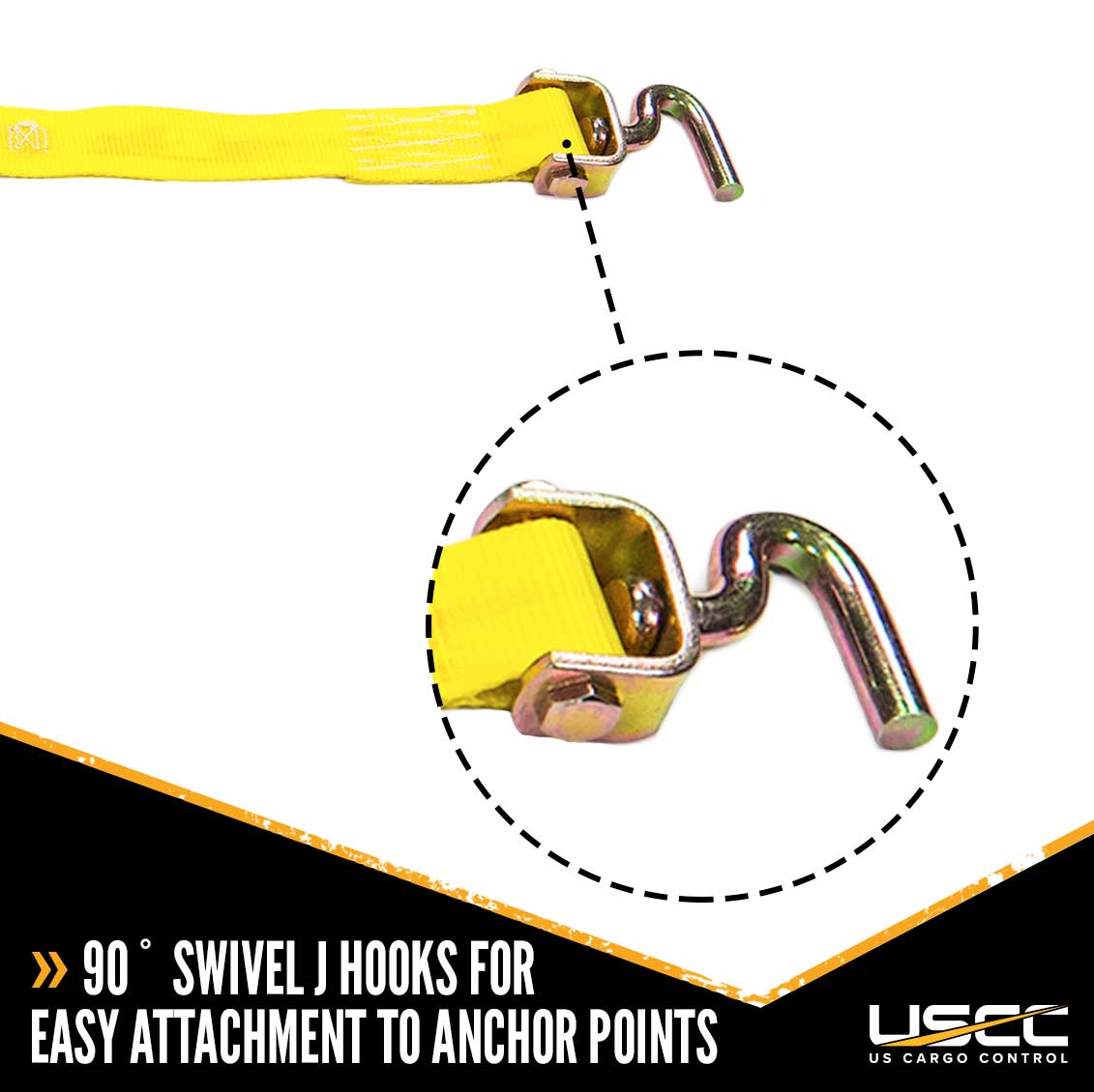 Wheel Strap with 3 Swivel J Hooks w 90 degree hook angle Ratchet and 3 Adjustable Rubber Cleats image 3 of 10