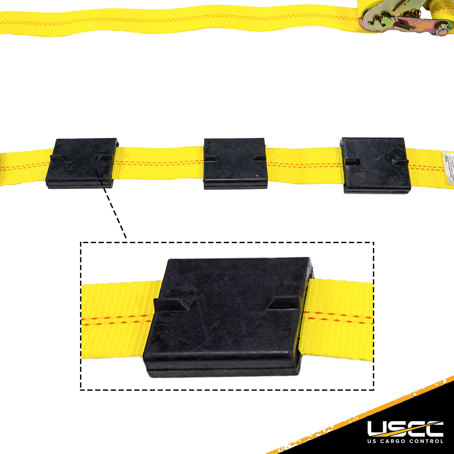 Wheel Strap with 3 Swivel J Hooks w 90 degree hook angle Ratchet and 3 Adjustable Rubber Cleats image 6 of 10