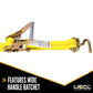 Wheel Strap with 3 Swivel J Hooks w 90 degree hook angle Ratchet and 3 Adjustable Rubber Cleats image 10 of 10