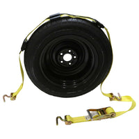 Wheel Strap with 3 Swivel J Hooks with 90 degree hook angle Ratchet and 3 Fixed Rubber Cleats image 1 of 9