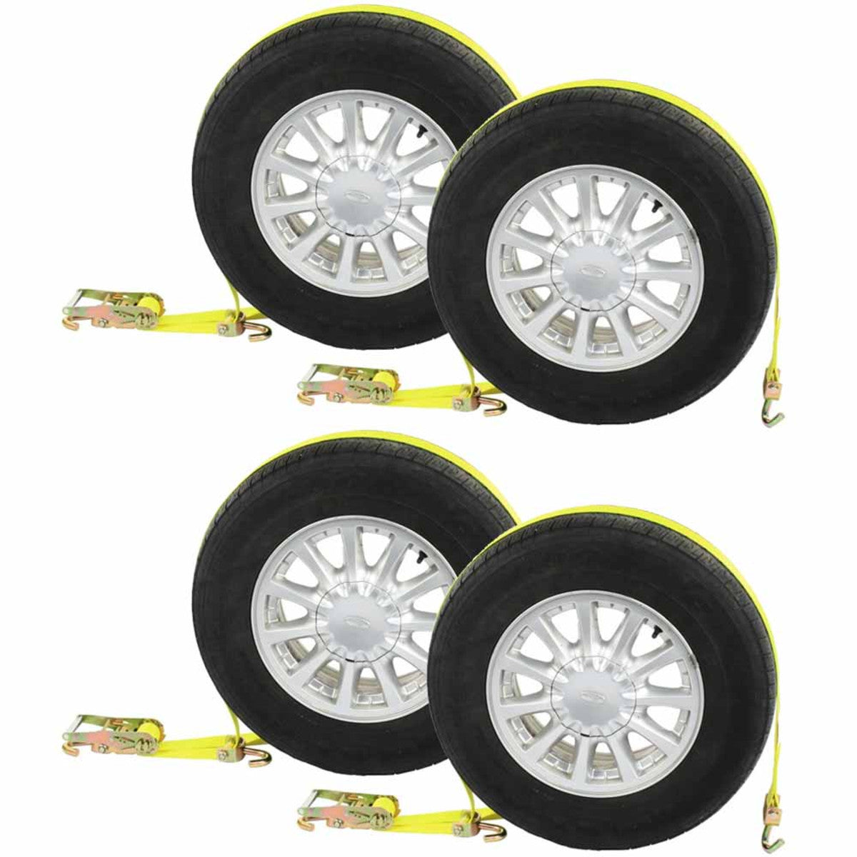 Car Carrier Wheel Strap w Swivel Hooks & Ratchet 4 Pack image 1 of 10