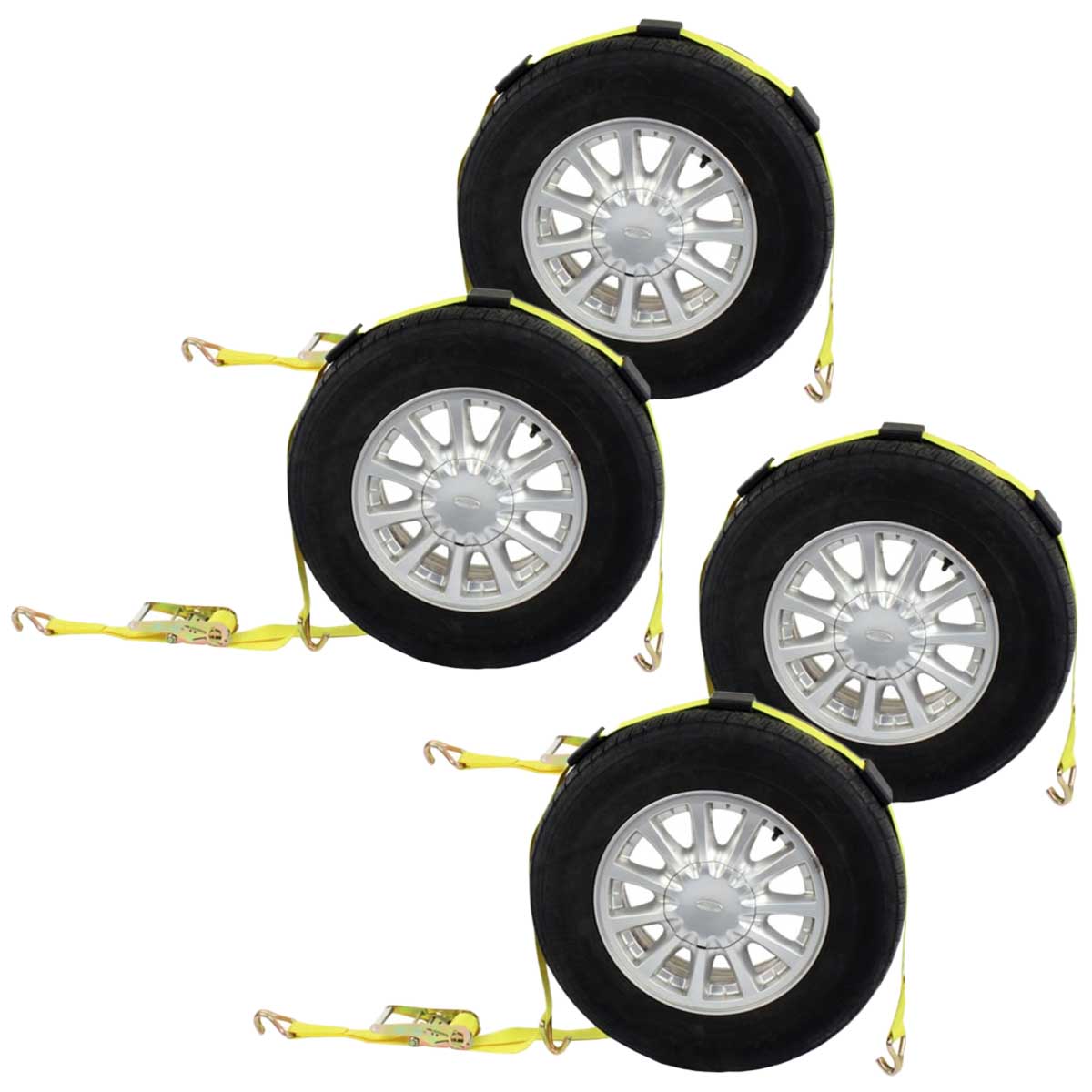 Car Carrier Wheel Strap w/ Wire Hooks & Adj Rubber Blocks & Ratchet - 4 ...