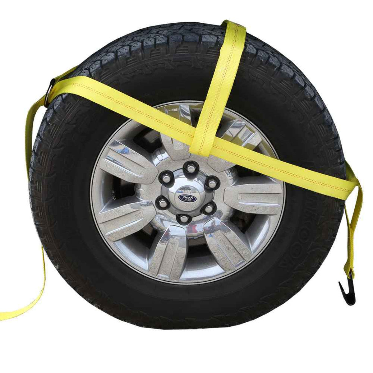 Yellow Adjustable Tow Dolly Strap with 2 Top Strap and Flat Hook image 1 of 7